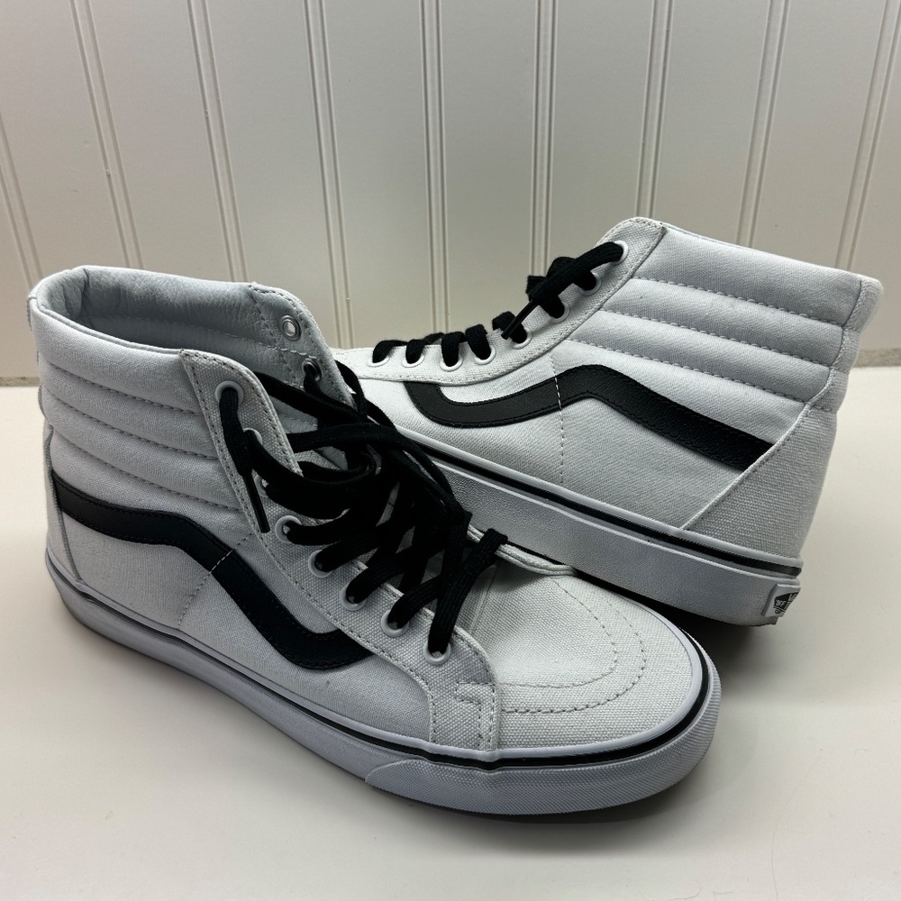 Vans White and Black Sk8-Hi Canvas Sneakers
